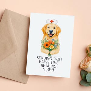 Cartão de melhoras, Cartão de melhoras para cachorro, Cartão para Golden Retriever, Cartão de felicitações para impressão, Cartão para cachorro enfermeiro, Cartão 5x7, Cartão de humor para animais de estimação
