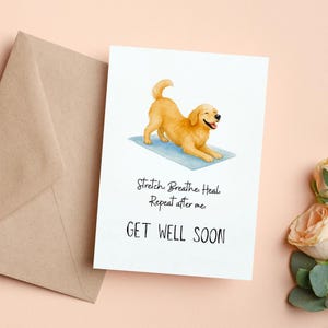 Beterschapskaart, Golden Retriever-yogakaart, Feel Better-kaart, zelfzorgkaart, herstelkaart, hondenaanmoediging, digitale download