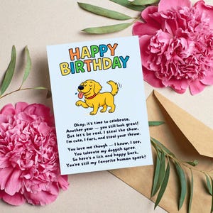 Carte d'anniversaire drôle de chien, poème d'anniversaire de Golden Retriever, carte d'anniversaire colorée, carte d'humour de chien, carte d'anniversaire d'animal de compagnie, téléchargement immédiat