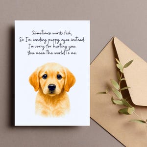 Tarjeta de disculpas para perros, tarjeta de disculpas, tarjeta para amantes de los perros, regalo de perdón, tarjeta de disculpas, arte de cachorro triste, tarjeta de felicitación para perros, tarjeta digital de 5x7