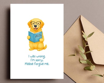 Kaart grappige hond verontschuldiging, kaart Golden Retriever Sorry, kaart sorry, groet huisdier, schattig vergeef me, cadeau-idee verontschuldiging, digitale download