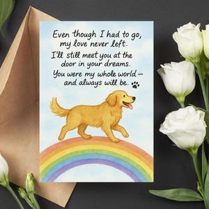 Rainbow Bridge Beileidkarte für Hunde, Haustierverlustkarte vom Hund, Golden Retriever Printable, Trauerkarte, gefaltet und flach JPG, digitaler Download