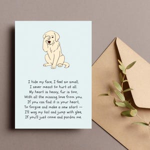 Cartão com poema de desculpas para cachorro, cartão de "Peço desculpas" para filhote, cartão de perdão, cartão para impressão de amante de cachorros, arte de filhote triste, cartão digital para cachorro, 5x7 para impressão