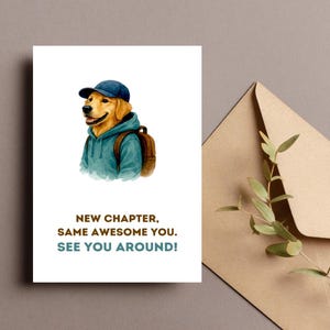 Carte d'adieu Golden Retriever, carte d'adieu chien, voeux nouvelle aventure, carte chien de remise des diplômes, carte d'adieu imprimable, cadeau de déménagement de chien