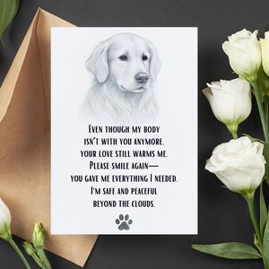 Tarjeta de condolencias para perros, regalo por la pérdida de una mascota, arte conmemorativo para un golden retriever, mensaje de duelo de un perro, recuerdo de condolencias para mascotas, descarga digital