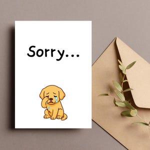 Kaart huilende puppy, schattige verontschuldiging afdrukbare, sorry kaart hond, kaart sorry, wenskaart puppy, kaart hondenliefhebber, Instant Download