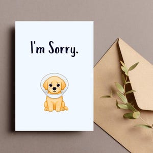 Tarjeta de disculpas para perros, tarjeta de cono de cachorro llorando, tarjeta de "Mejórate pronto", tarjeta imprimible de perro triste, tarjeta de disculpas digital, linda tarjeta de disculpas para mascotas