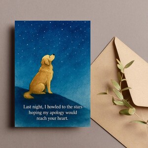 Golden Retriever Entschuldigung Karte, Hund Entschuldigung Grußkarte, Nachthimmel Hund Karte, es tut mir leid druckbare Karte, Hund bedauern Karte, digitaler Download