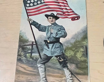 1908 BRIEFKAART Militair die de AMERIKAANSE VLAG 14 Sterren draagt! ORIGINEEL antiek