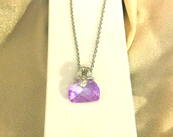 AMETHYST  NECKLACE PENDANT Sterling Silver Chain