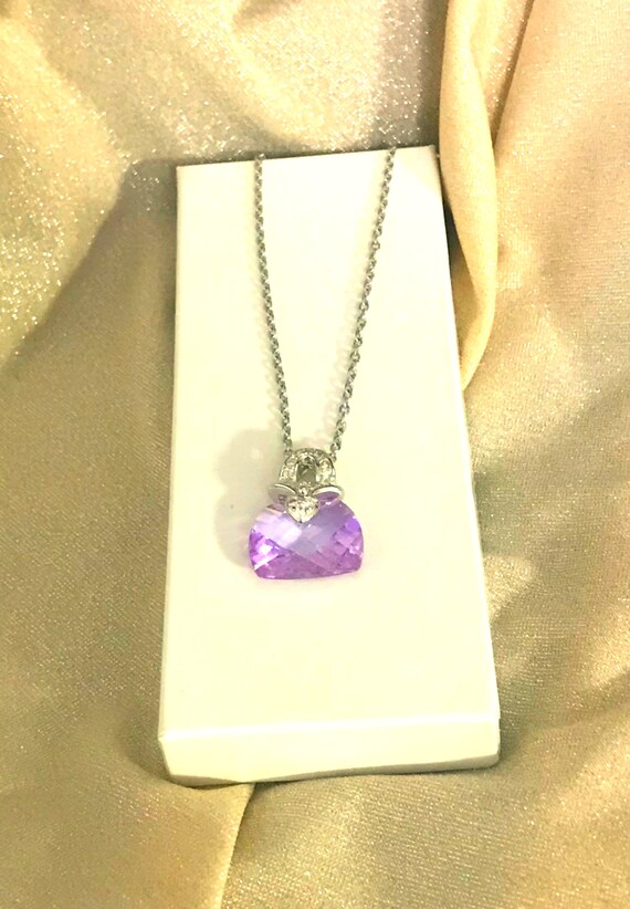 AMETHYST  NECKLACE PENDANT Sterling Silver Chain - image 1