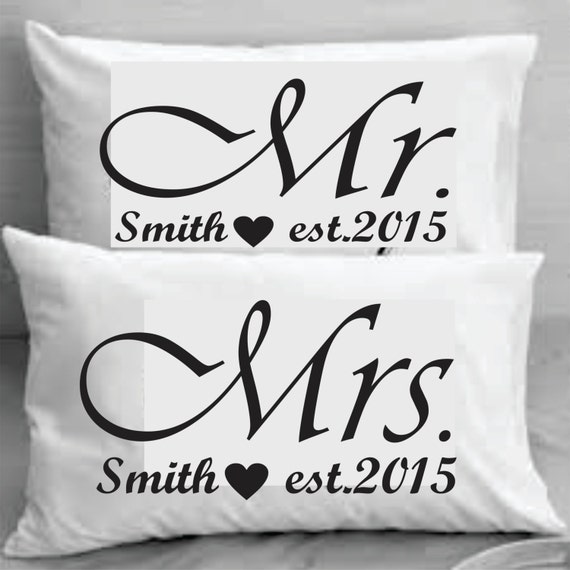 Mr and Mrs Pillow Cases personalized with last name and year