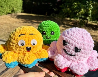 Trio of Reversible Crochet Octopuses - Emotions | Educational Plush Toys | Joy/Sadness, Serenity/Fear, Love/Anger | Handmade Children's Gift