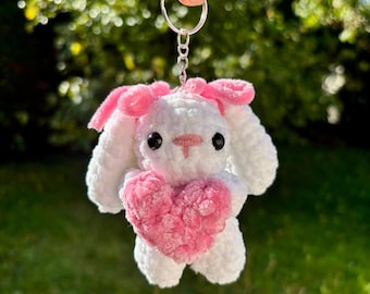 Crochet Bunny Keychain with Heart | Handmade Amigurumi Keychain | Cute Bag Accessory | Unique Gift | Handmade Bunny Keychain