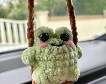 Frog Hook Rearview Mirror Decoration, Kawaii Car Accessory, Frog Car Hanging Decor, Handmade Gift