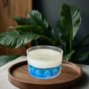 Handmade Ocean Candle: Blue Soy Wax Jar, Coastal Home Decor