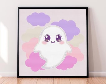 Cute Ghost Cross Stitch Pattern – Pastel Colors (PDF Pattern)