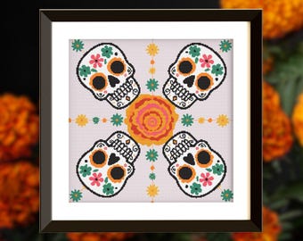 Patrón de punto de cruz de calavera del Día de los Muertos - Cinco de Mayo (Patrón PDF)