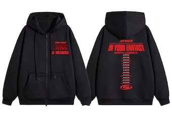 Sudadera con capucha y cremallera ATEEZ World Tour In Your Fantasy 2025, sudadera con capucha y cremallera Kpop Ateez, sudadera con capucha y cremallera Ateez Golden Hour Part 3, sudadera con capucha y cremallera Ateez Tour, regalo de Ateez para ATINY