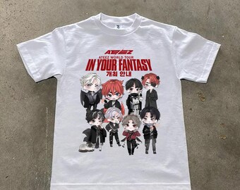 ATEEZ Chibi Members In Your Fantasy World Tour Shirt, Ateez Shirt, Ateez Tour Shirt Ateez Kpop Tee, In Your Fantasy Hoodie Ateez Merch Shirt