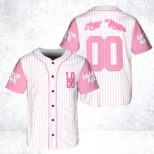 Personalized White Pink Stripe Unisex Jersey, Kpop Tour Jersey, Stripe Custom Baseball Jersey, Kpop World Tour Jersey For Fan Concert Outfit