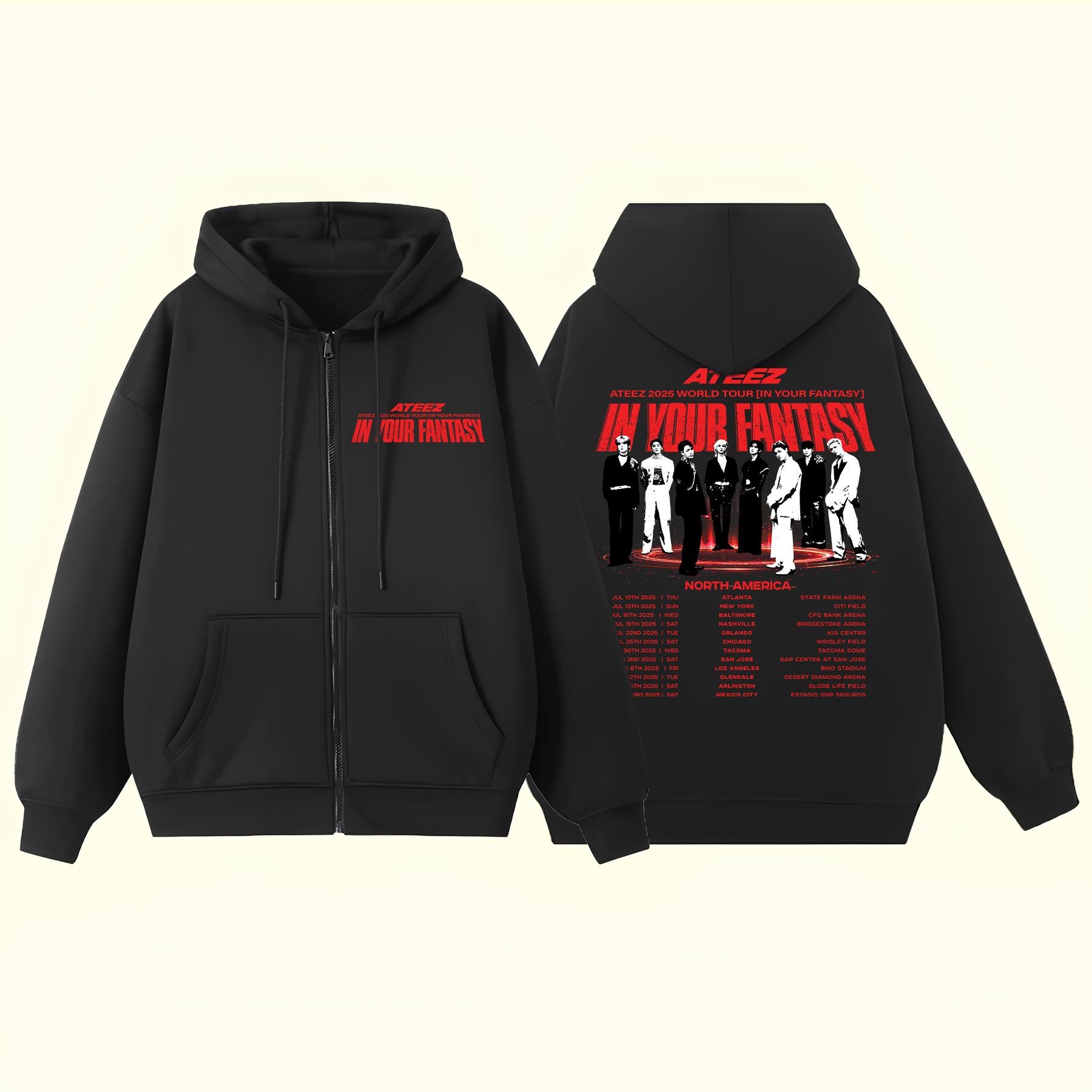 ATEEZ World Tour In Your Fantasy 2025 Zip Hoodie, Ateez Shirt Ateez Zip Hoodie, Ateez Merch, Ateez Tour in US Gift for Fan Kpop Zip Hoodie