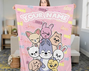 Personalized Stray Kids Blanket, Cozy Fandom KPOP Keepsake, Custom Stray Kids Skzoo Blanket Gift For Stay, Bedroom Bedding