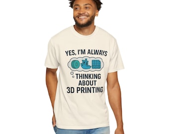 3D Printer Thoughts T-shirt | Funny Maker Gift | 3D Printing Benchy Design | Tech Hobby Shirt | FDM Printer Tee
