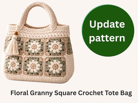 Granny Square Crochet Tote Bag Pattern, Floral Design (PDF Pattern)