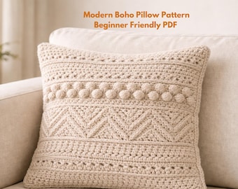 Patrón de funda de almohada de crochet estilo bohemio / Diseño texturizado, ideal para principiantes (patrón en PDF)