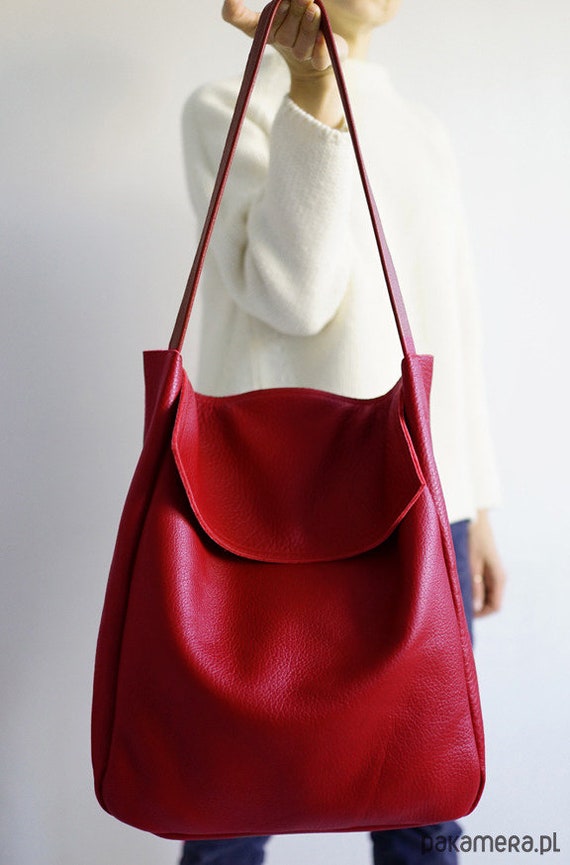 Red Leather Tote Bag: Minimalist Structured Handbag - Etsy