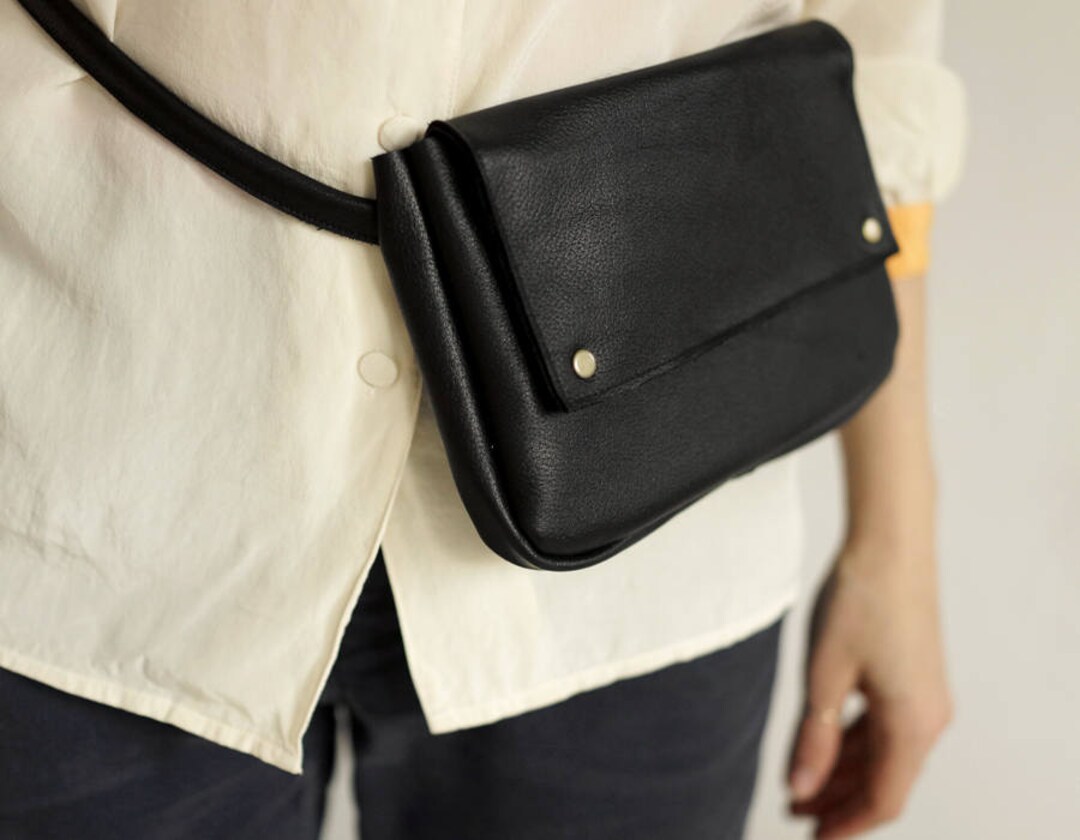 FOKS FORM Belt Bag 01, Black Leather Fanny Pack, Leather Clutch, Purse ...