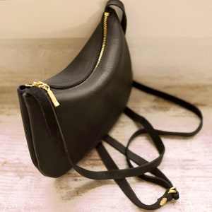 FOKS FORM Mi Bag 012, sac à bandoulière en cuir, sac messager, petit sac à bandoulière, sac de tous les jours, sac à main à bandoulière en cuir noir, cadeau pour elle