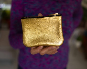 Coin 016,FOKS FORM,gold leather coin purse, Leather,Keychain Wallet,gold leather clutch,Gift for her,Card Holder,Card pouch, Gift under 20