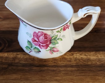 Oh so Shabby Antique Alfred Meakin Creamer  - Pink Roses on White Porcelain - Made in England  1930 Rosecliffe - Nordic French