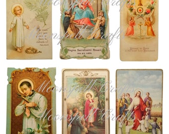 3 Digital Collage Element Sheets - FRENCH Antique Prayer Cards DIGITAL Download Religious Cards Great for Junk Journals - Cards - Tags ETC!