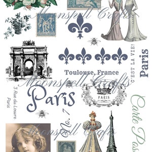 3 French inspired Digital Collage Element Sheets 3 pages in All Shabby Brocante Junk Journal Supply image 7