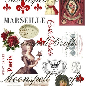 3 French inspired Digital Collage Element Sheets 3 pages in All Shabby Brocante Junk Journal Supply image 6