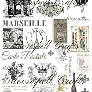 3 French inspired Digital Collage Element Sheets 3 pages in All Shabby Brocante Junk Journal Supply image 8