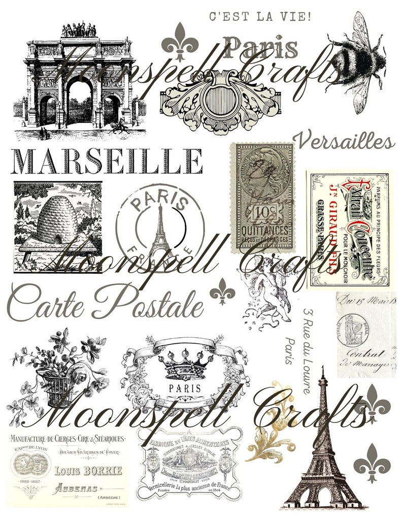 3 French inspired Digital Collage Element Sheets 3 pages in All Shabby Brocante Junk Journal Supply image 8