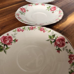 Oh so Shabby Antique Alfred Meakin 4 Saucers Pink Roses on White Porcelain England 1930 Rosecliffe Mosaic supplies image 1
