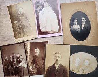 7 Antique Cabinet Cards - Photographs - Black  & White Photographs Assorted Sizes Circa 1890's