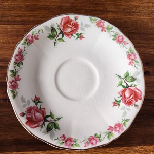 Oh so Shabby Antique Alfred Meakin 4 Saucers Pink Roses on White Porcelain England 1930 Rosecliffe Mosaic supplies image 5