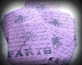Paris Gift Cards - Purple Hand Stamped - set of 5