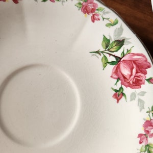 Oh so Shabby Antique Alfred Meakin 4 Saucers Pink Roses on White Porcelain England 1930 Rosecliffe Mosaic supplies image 4