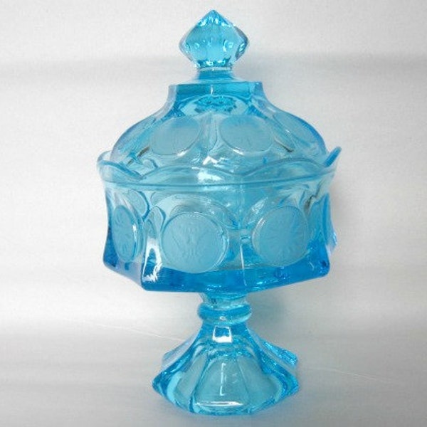 Vintage Blue Covered Bowl - Dish - Candy Nuts