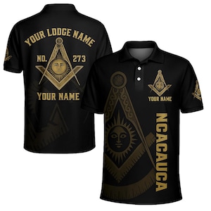 Freemason 3D Polo Shirt – Custom Lodge Name & Number Masonic Square and Compass Symbol Polo for Brothers