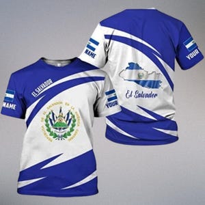 Custom El Salvador Flag 3D T-Shirt – Coat of Arms All-Over Print, Personalized Name
