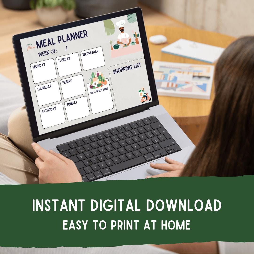 Cute Weekly Meal Planner Printable - "family Flows" - A4 & Letter Sizes ...