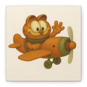 Garfield The Cat Flying Plane Canvas Wall Art, Nursery Room Decor, Home Decor, Kids Room Wall Decor, Gift for Cat Lover